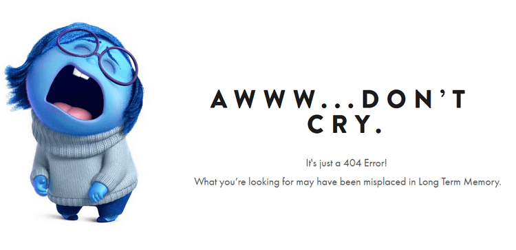 صفحة الخطأ 404 لموقع Pixar