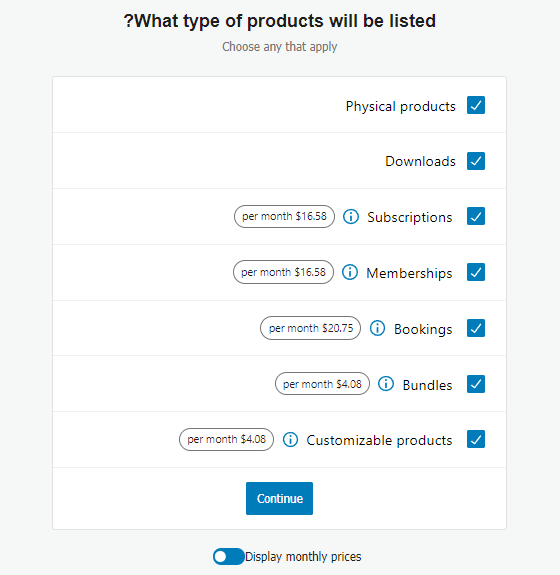 إنشاء متجر إلكتروني عبر ووكومرس WooCommerce - اختيار طبيعة المنتجات الموجودة في متجرك
